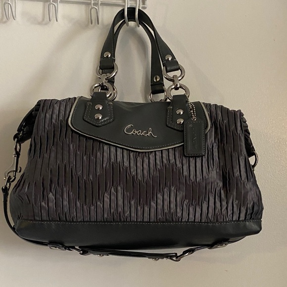 Coach Gray and silver Textured Shoulder Bag